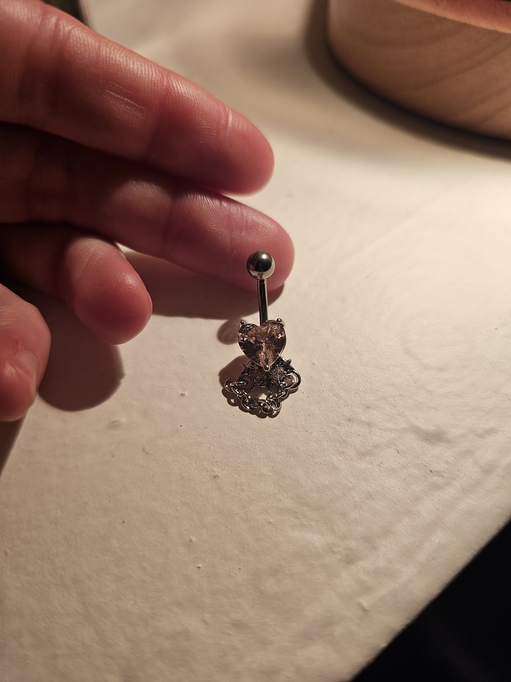 Delicate Pink Heart Belly Ring with Filigree Charm